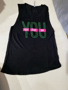 Beachbody Black Tank Top with Green and Pink Graphic